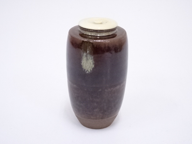 鬼丸雪山 高取焼き茶入れ 高取瓢形茶入 鬼丸雪山（作） 箱 牙蓋 仕覆